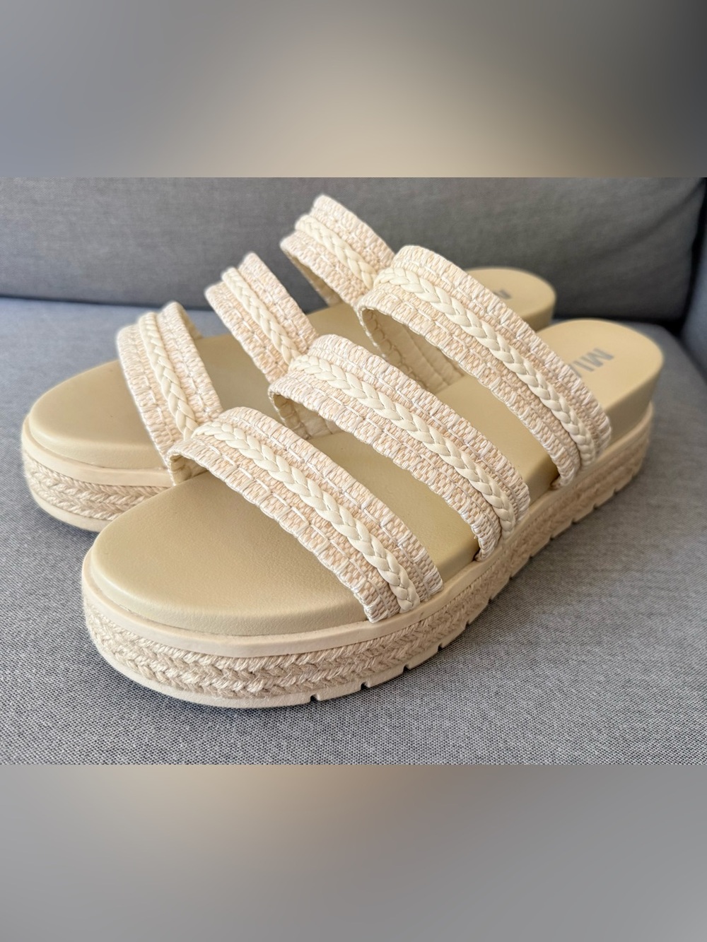 MIA Espadrille Platform Slide Sandals Women’s 9.5 Ivory Braided Summer Beach
